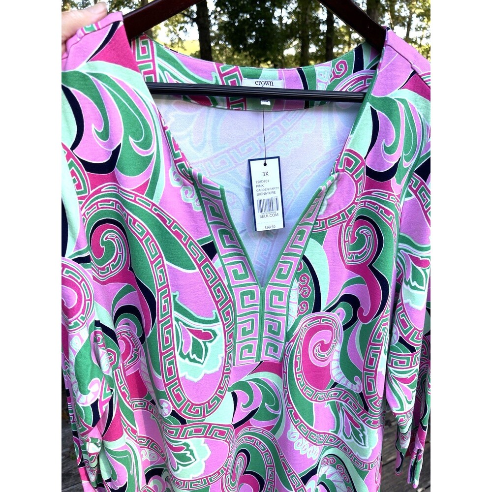 Crown & Ivy Curvy Signature Dress Pink Garden Party Ladies 3X NWT $99.50 MSRP